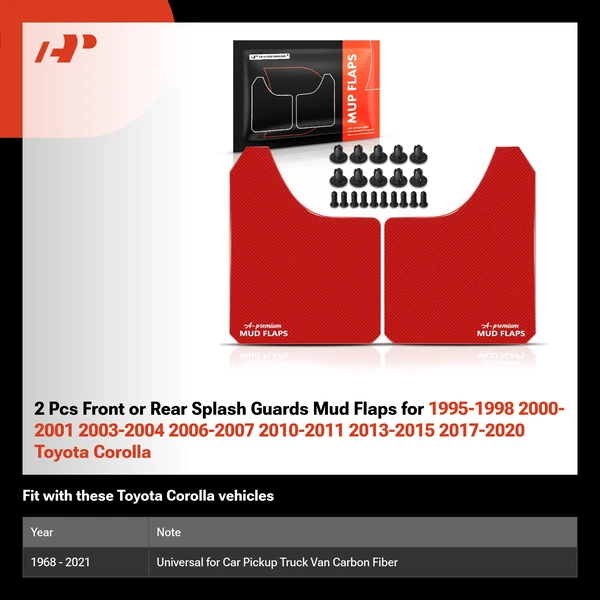 2 Pcs Front or Rear Splash Guards Mud Flaps for 1995-1998 2000-2001 2003-2004 2006-2007 2010-2011 2013-2015 2017-2020 Toyota Corolla