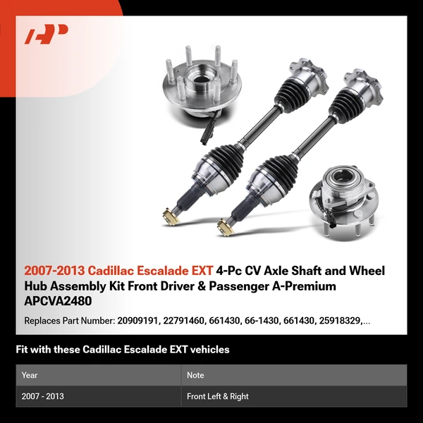 2007-2013 Cadillac Escalade EXT 4-Pc CV Axle Shaft and Wheel Hub Assembly Kit Front Driver & Passenger A-Premium APCVA2480