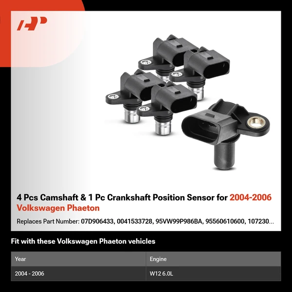 4 Pcs Camshaft & 1 Pc Crankshaft Position Sensor for 2004-2006 Volkswagen Phaeton