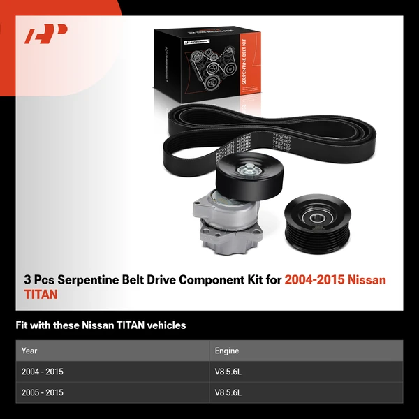 3 Pcs Serpentine Belt Drive Component Kit for 2004-2015 Nissan TITAN