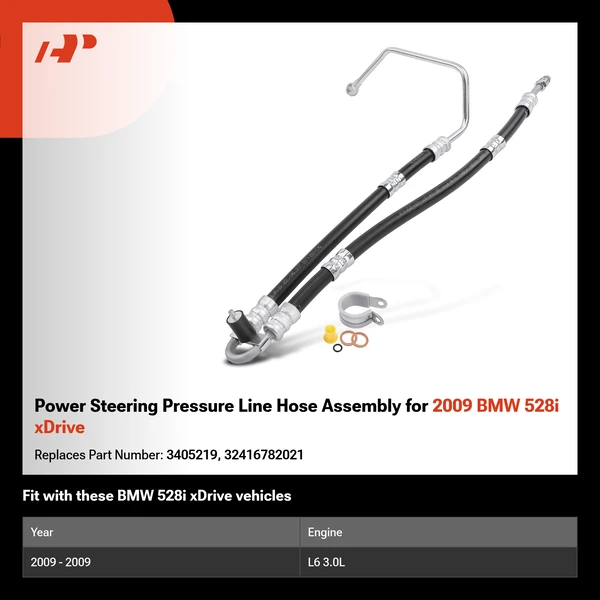 Power Steering Pressure Line Hose Assembly for 2009 BMW 528i xDrive
