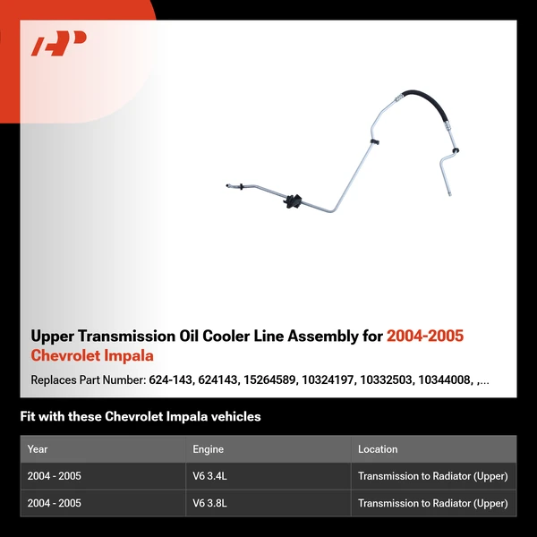 Upper Transmission Oil Cooler Line Assembly for 2004-2005 Chevrolet Impala