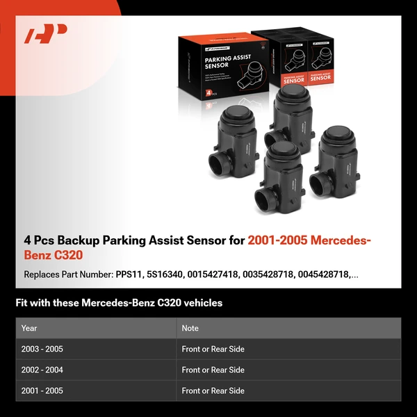 4 Pcs Backup Parking Assist Sensor for 2001-2005 Mercedes-Benz C320