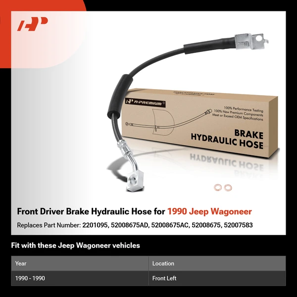 Front Driver Brake Hydraulic Hose for 1990 Jeep Wagoneer