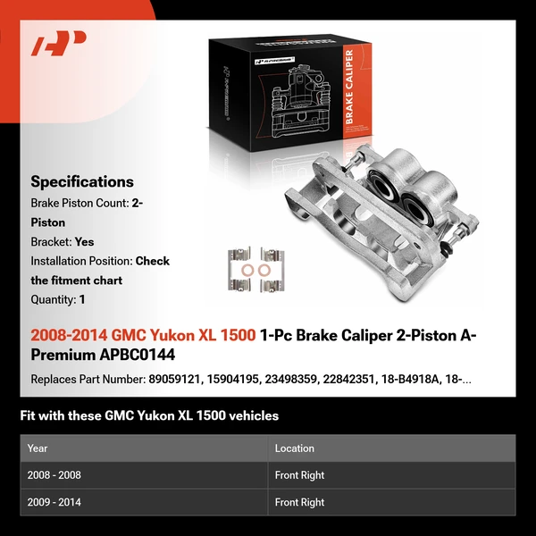 2008-2014 GMC Yukon XL 1500 1-Pc Brake Caliper 2-Piston A-Premium APBC0144