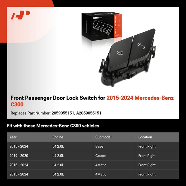 Front Passenger Door Lock Switch for 2015-2024 Mercedes-Benz C300