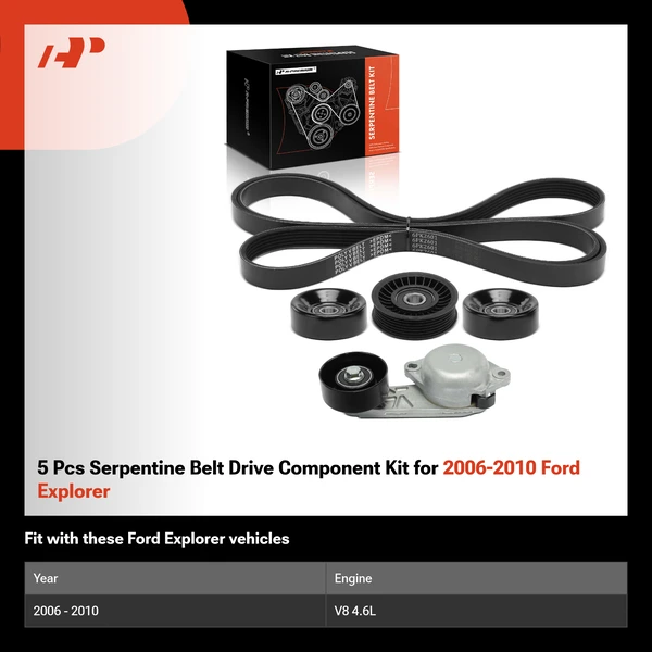 5 Pcs Serpentine Belt Drive Component Kit for 2006-2010 Ford Explorer