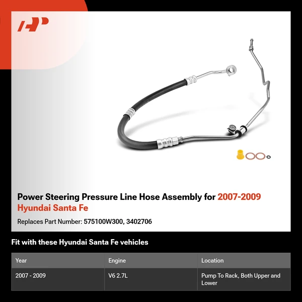 Power Steering Pressure Line Hose Assembly for 2007-2009 Hyundai Santa Fe