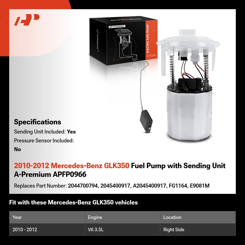2010-2012 Mercedes-Benz GLK350 Fuel Pump with Sending Unit A-Premium APFP0966