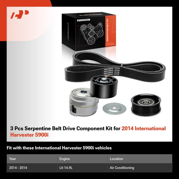 3 Pcs Serpentine Belt Drive Component Kit for 2014 International Harvester 5900i