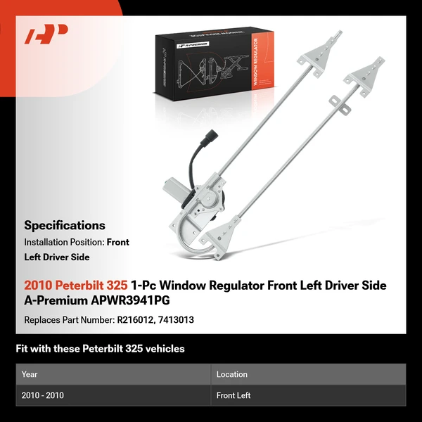 2010 Peterbilt 325 1-Pc Window Regulator Front Left Driver Side A-Premium APWR3941PG
