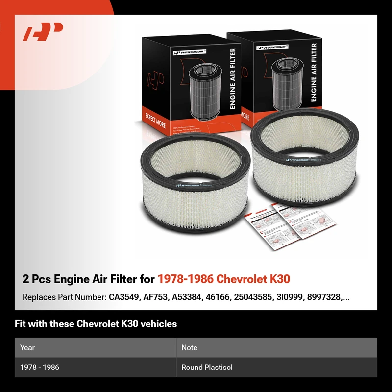 2 Pcs Engine Air Filter for 1978-1986 Chevrolet K30