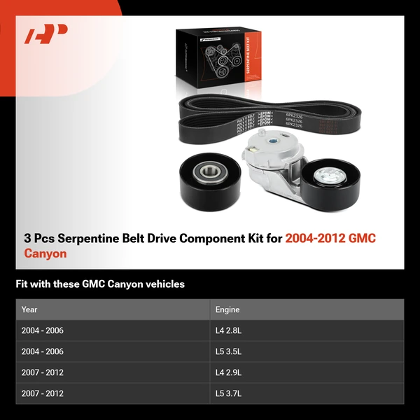 3 Pcs Serpentine Belt Drive Component Kit for 2004-2012 GMC Canyon