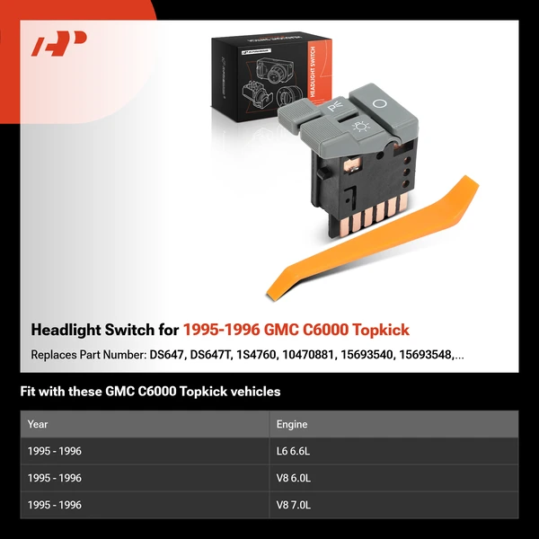 Headlight Switch for 1995-1996 GMC C6000 Topkick