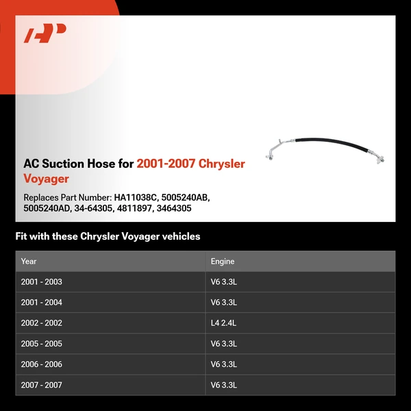 AC Suction Hose for 2001-2007 Chrysler Voyager