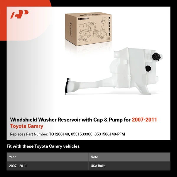 Windshield Washer Reservoir with Cap & Pump for 2007-2011 Toyota Camry