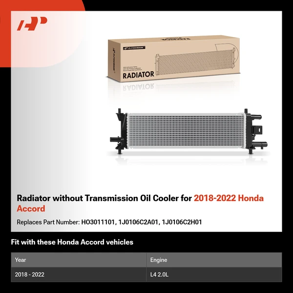 Radiator without Transmission Oil Cooler for 2018-2022 Honda Accord