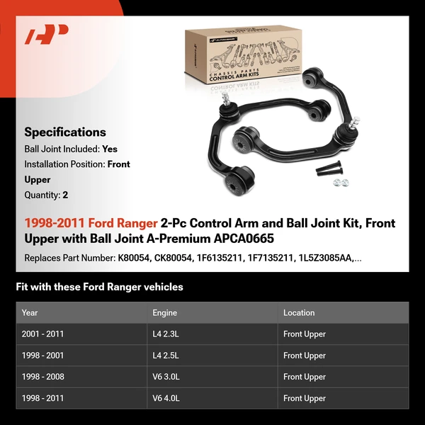 1998-2011 Ford Ranger 2-Pc Control Arm and Ball Joint Kit, Front Upper with Ball Joint A-Premium APCA0665