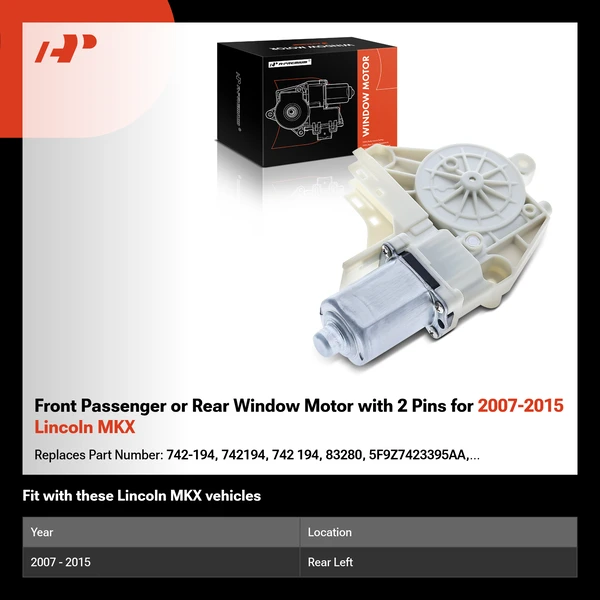 Front Passenger or Rear Window Motor with 2 Pins for 2007-2015 Lincoln MKX