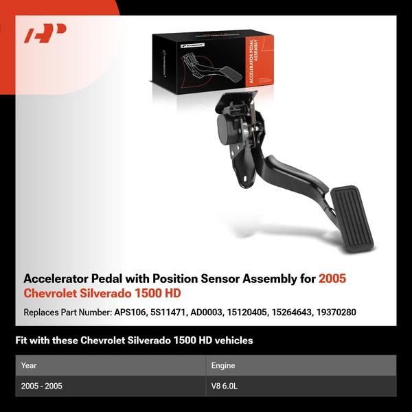 Accelerator Pedal with Position Sensor Assembly for 2005 Chevrolet Silverado 1500 HD