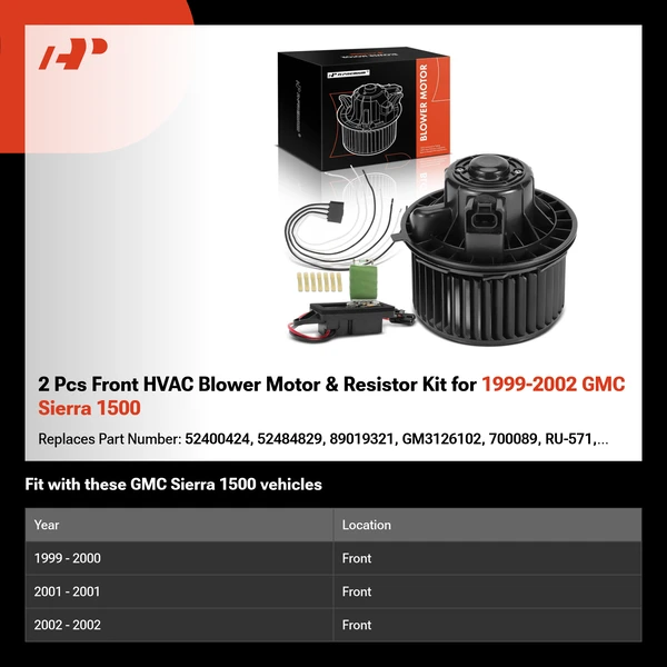 2 Pcs Front HVAC Blower Motor & Resistor Kit for 1999-2002 GMC Sierra 1500