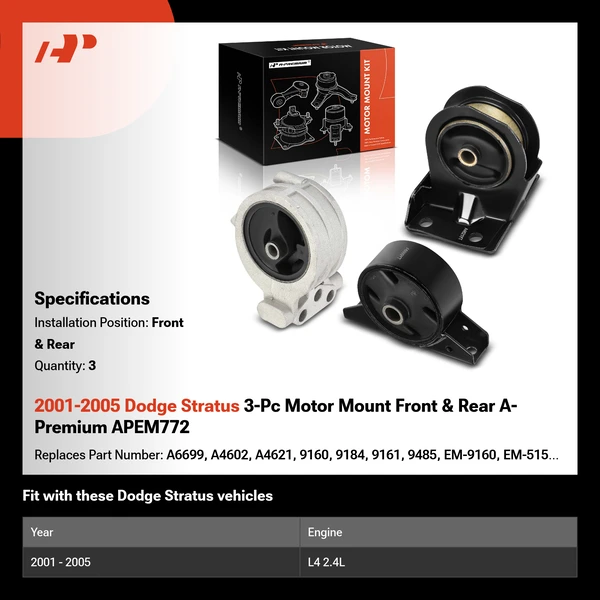 2001-2005 Dodge Stratus 3-Pc Motor Mount Front & Rear A-Premium APEM772