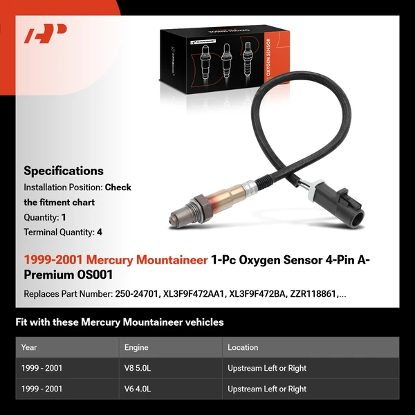 1999-2001 Mercury Mountaineer 1-Pc Oxygen Sensor 4-Pin A-Premium OS001