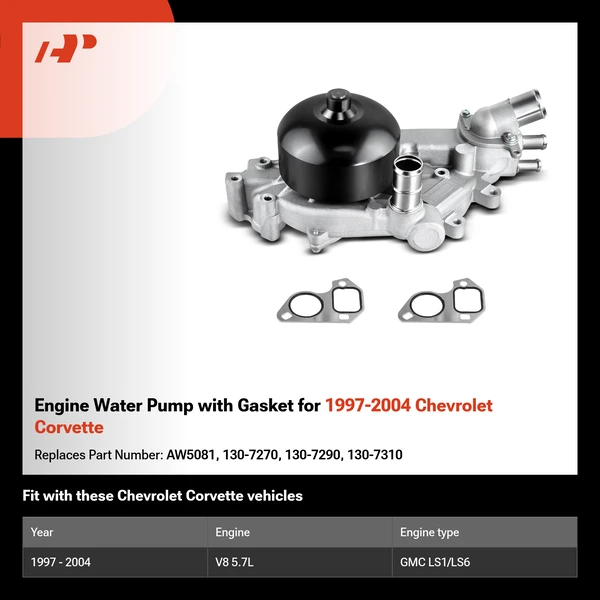 Engine Water Pump with Gasket for 1997-2004 Chevrolet Corvette