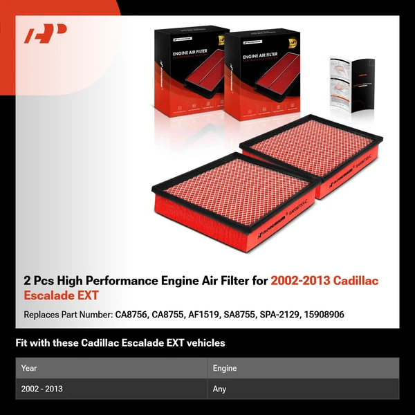 2 Pcs High Performance Engine Air Filter for 2002-2013 Cadillac Escalade EXT