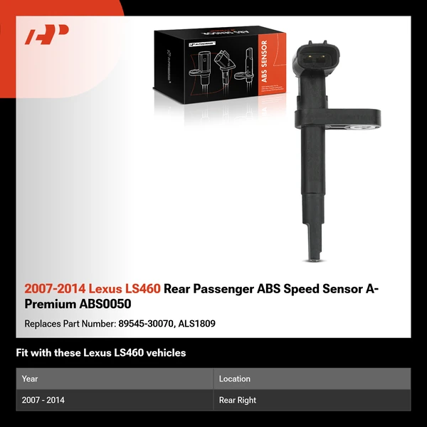 2007-2014 Lexus LS460 Rear Passenger ABS Speed Sensor A-Premium ABS0050
