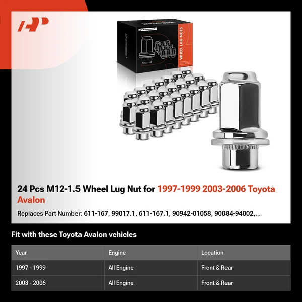 24 Pcs M12-1.5 Wheel Lug Nut for 1997-1999 2003-2006 Toyota Avalon
