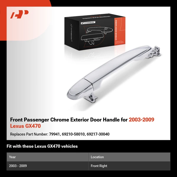 Front Passenger Chrome Exterior Door Handle for 2003-2009 Lexus GX470