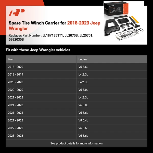 Spare Tire Winch Carrier for 2018-2023 Jeep Wrangler