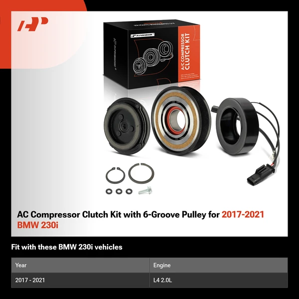 AC Compressor Clutch Kit with 6-Groove Pulley for 2017-2021 BMW 230i