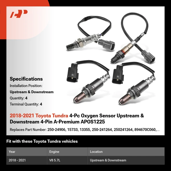 2018-2021 Toyota Tundra 4-Pc Oxygen Sensor Upstream & Downstream 4-Pin A-Premium APOS1225