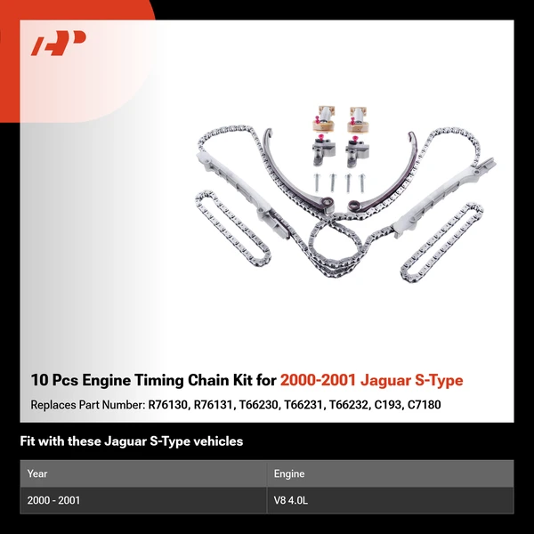 10 Pcs Engine Timing Chain Kit for 2000-2001 Jaguar S-Type