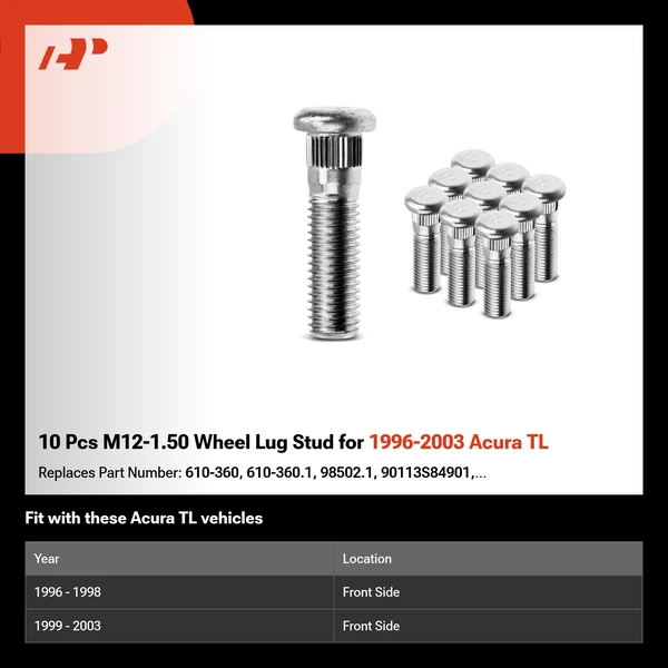 10 Pcs M12-1.50 Wheel Lug Stud for 1996-2003 Acura TL