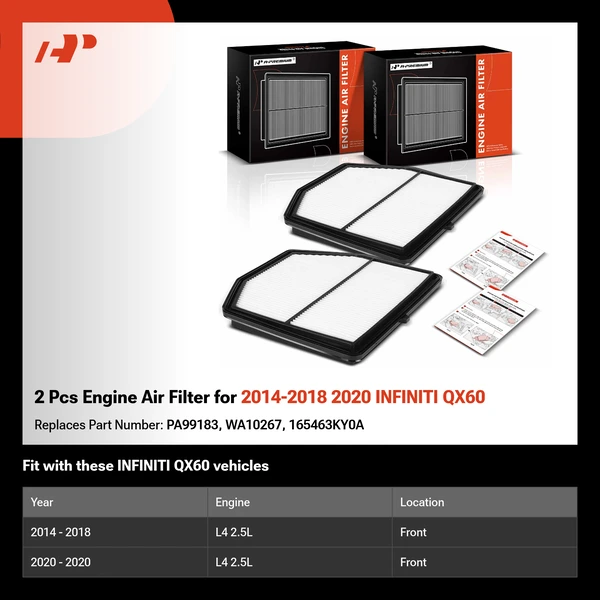 2 Pcs Engine Air Filter for 2014-2018 2020 INFINITI QX60
