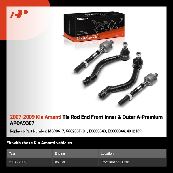 2007-2009 Kia Amanti Tie Rod End Front Inner & Outer A-Premium APCA9307