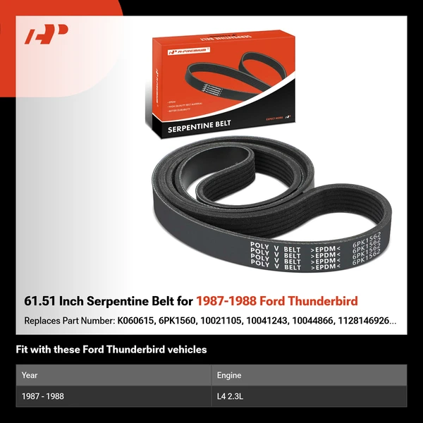 61.51 Inch Serpentine Belt for 1987-1988 Ford Thunderbird