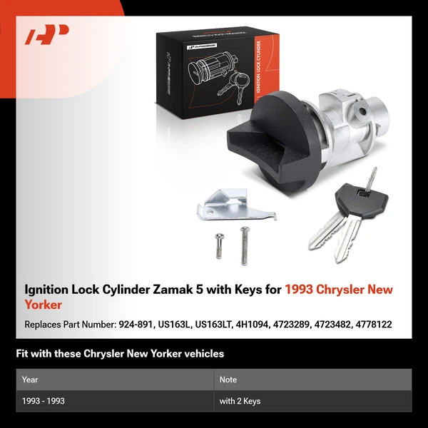 Ignition Lock Cylinder Zamak 5 with Keys for 1993 Chrysler New Yorker