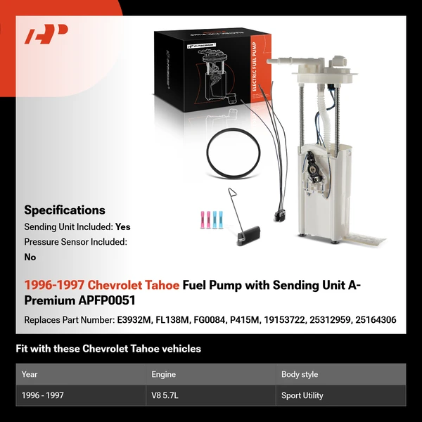 1996-1997 Chevrolet Tahoe Fuel Pump with Sending Unit A-Premium APFP0051