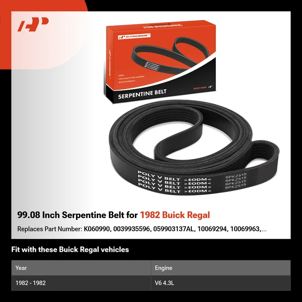 99.08 Inch Serpentine Belt for 1982 Buick Regal