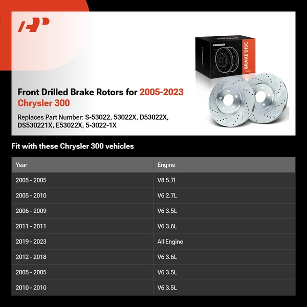 Front Drilled Brake Rotors for 2005-2023 Chrysler 300