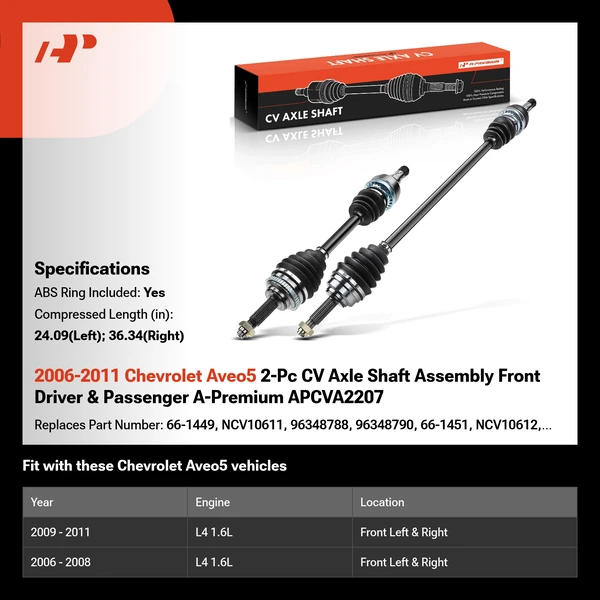 2006-2011 Chevrolet Aveo5 2-Pc CV Axle Shaft Assembly Front Driver & Passenger A-Premium APCVA2207