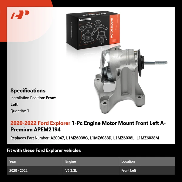 2020-2022 Ford Explorer 1-Pc Engine Motor Mount Front Left A-Premium APEM2194