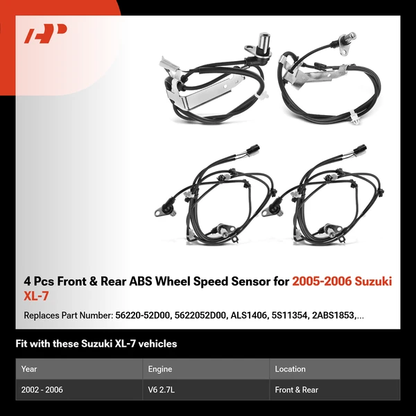 4 Pcs Front & Rear ABS Wheel Speed Sensor for 2005-2006 Suzuki XL-7