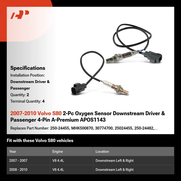2007-2010 Volvo S80 2-Pc Oxygen Sensor Downstream Driver & Passenger 4-Pin A-Premium APOS1143