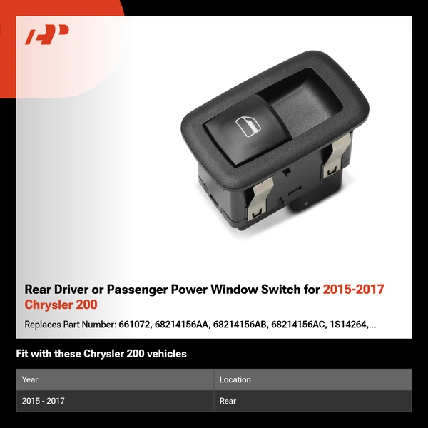 Rear Driver or Passenger Power Window Switch for 2015-2017 Chrysler 200