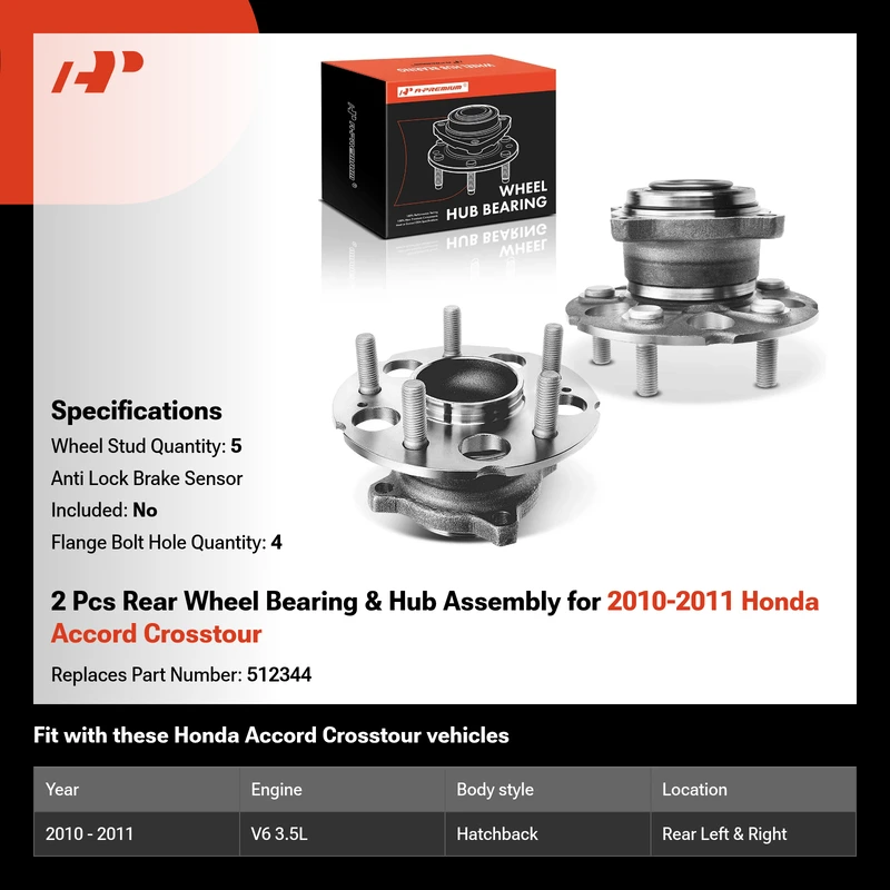 2 Pcs Rear Wheel Bearing & Hub Assembly for 2010-2011 Honda Accord Crosstour